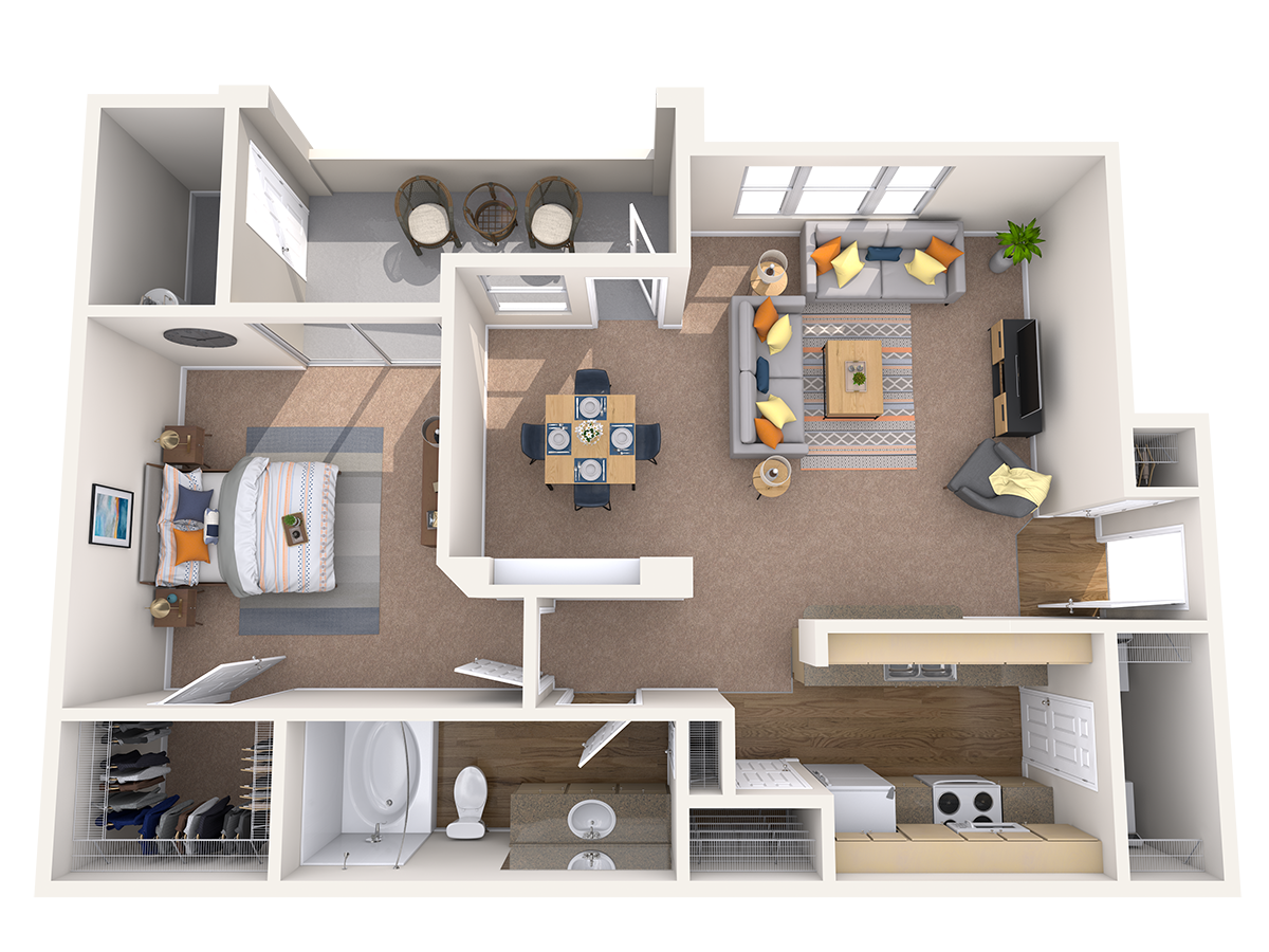 Floor plan for 1 bed, 1 bath, 815 sqft